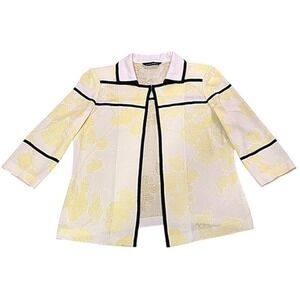 Ming Wang Hook N Loop Open Cardigan Abstract Jacquard  Spring Yellow/Black Sz Sm